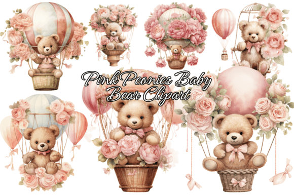 Download Pink Peonies Baby Bear Clipart - Baby bear clipart Collection