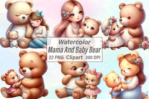 Download Watercolor Mama and Baby Bear Clipart - Baby bear clipart Collection