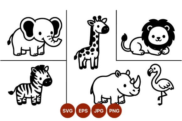 Download Cute Safari Animals Vector Line Art - Cute safari animals Collection