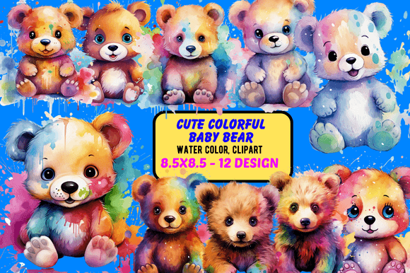 Download Cute Colorful Baby Bear Clipart Watercol - Baby bear clipart Collection