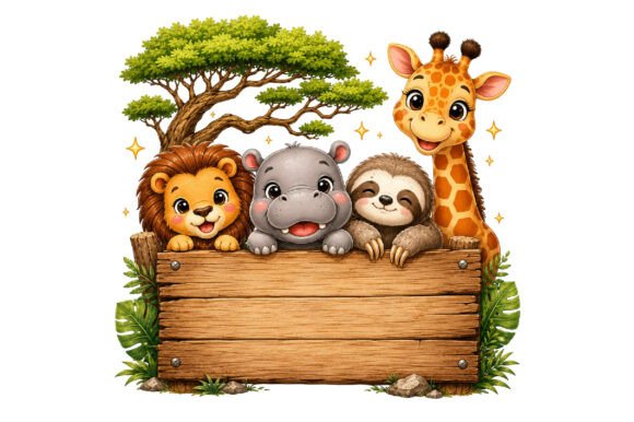 Download Cute Safari Animals Sign PNG - Cute safari animals Collection