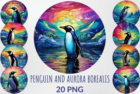 Download Mosaic Penguin Under the Aurora Borealis - Penguin Collection