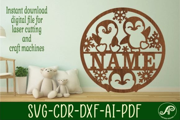 Download Penguins Name Sign Svg Laser Cut Art - Premium Resources